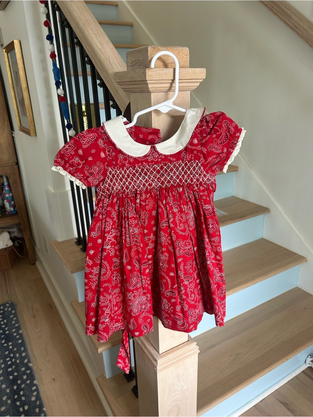 Edgehill Collection Red Paisley Smocked Peter Pan Collar Dress